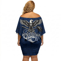 American Samoa Eagle Off Shoulder Short Dress Sea Turtle Traditional Polynesian Tribal Tattoo