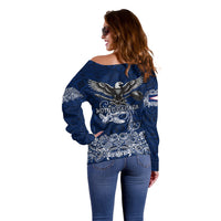 American Samoa Eagle Off Shoulder Sweater Sea Turtle Traditional Polynesian Tribal Tattoo
