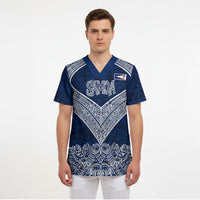 American Samoa Eagle Scrub Top Sea Turtle Traditional Polynesian Tribal Tattoo