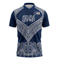 American Samoa Eagle Zipper Polo Shirt Sea Turtle Traditional Polynesian Tribal Tattoo