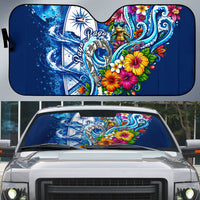 American Samoa Pago Pago Auto Sun Shade Sea Turtle And Fruit Bat - Tropical Hibiscus Flowers Polynesian