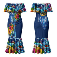 American Samoa Pago Pago Couples Matching Mermaid Dress and Hawaiian Shirt Sea Turtle And Fruit Bat - Tropical Hibiscus Flowers Polynesian