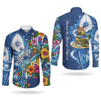 American Samoa Pago Pago Couples Matching Tank Maxi Dress and Long Sleeve Button Shirt Sea Turtle And Fruit Bat - Tropical Hibiscus Flowers Polynesian