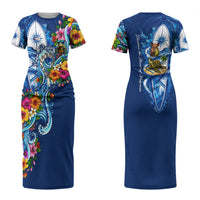 American Samoa Pago Pago Family Matching Short Sleeve Bodycon Dress and Hawaiian Shirt Sea Turtle And Fruit Bat - Tropical Hibiscus Flowers Polynesian