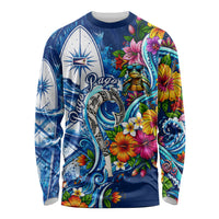 American Samoa Pago Pago Long Sleeve Shirt Sea Turtle And Fruit Bat - Tropical Hibiscus Flowers Polynesian
