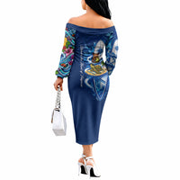 American Samoa Pago Pago Off The Shoulder Long Sleeve Dress Sea Turtle And Fruit Bat - Tropical Hibiscus Flowers Polynesian