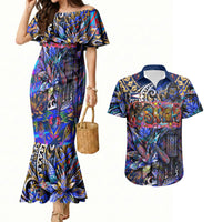 American Samoa Warrior Couples Matching Mermaid Dress and Hawaiian Shirt Polynesian Fruit Bat Talofa Urban Graffiti Street Art