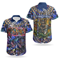 American Samoa Warrior Couples Matching Off Shoulder Short Dress and Hawaiian Shirt Polynesian Fruit Bat Talofa Urban Graffiti Street Art