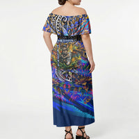 American Samoa Warrior Off Shoulder Maxi Dress Polynesian Fruit Bat Talofa Urban Graffiti Street Art