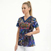 American Samoa Warrior Scrub Top Polynesian Fruit Bat Talofa Urban Graffiti Street Art