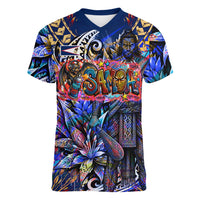 American Samoa Warrior Women V-Neck T-Shirt Polynesian Fruit Bat Talofa Urban Graffiti Street Art