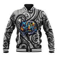 Chur Bro Shaka Sign Baseball Jacket New Zealand Koru Colorful Graffiti Splash