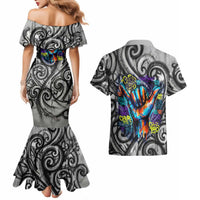 Chur Bro Shaka Sign Couples Matching Mermaid Dress and Hawaiian Shirt New Zealand Koru Colorful Graffiti Splash TS04 - Polynesian Pride
