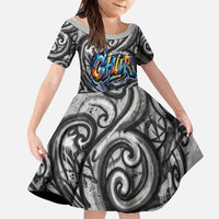 Chur Bro Shaka Sign Family Matching Long Sleeve Bodycon Dress and Hawaiian Shirt New Zealand Koru Colorful Graffiti Splash TS04 Daughter's Dress Multicolor - Polynesian Pride