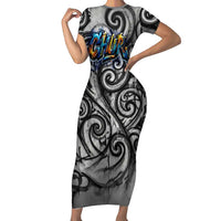 Chur Bro Shaka Sign Family Matching Short Sleeve Bodycon Dress and Hawaiian Shirt New Zealand Koru Colorful Graffiti Splash TS04 Mom's Dress Multicolor - Polynesian Pride