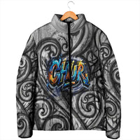Chur Bro Shaka Sign Padded Jacket New Zealand Koru Colorful Graffiti Splash