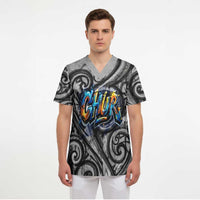 Chur Bro Shaka Sign Scrub Top New Zealand Koru Colorful Graffiti Splash