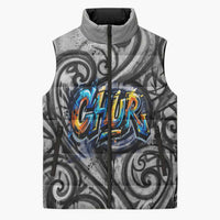 Chur Bro Shaka Sign Sleeveless Puffer Jacket New Zealand Koru Colorful Graffiti Splash