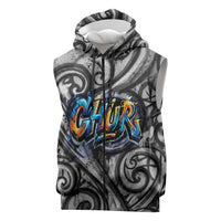 Chur Bro Shaka Sign Sleeveless Zip Hoodie New Zealand Koru Colorful Graffiti Splash