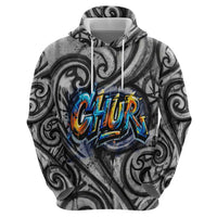 Chur Bro Shaka Sign Zip Hoodie New Zealand Koru Colorful Graffiti Splash