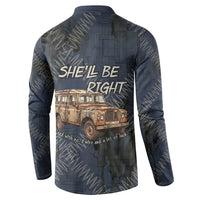 New Zealand She’ll Be Right Button Sweatshirt NZ Slang No. 8 Wire Map Pattern