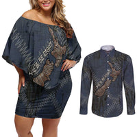 New Zealand She’ll Be Right Couples Matching Off Shoulder Short Dress and Long Sleeve Button Shirt NZ Slang No. 8 Wire Map Pattern