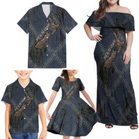 New Zealand She’ll Be Right Family Matching Off Shoulder Maxi Dress and Hawaiian Shirt NZ Slang No. 8 Wire Map Pattern