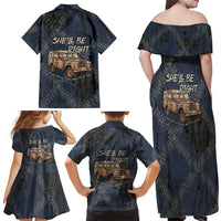 New Zealand She’ll Be Right Family Matching Off Shoulder Maxi Dress and Hawaiian Shirt NZ Slang No. 8 Wire Map Pattern