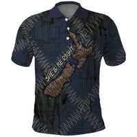 New Zealand She’ll Be Right Polo Shirt NZ Slang No. 8 Wire Map Pattern