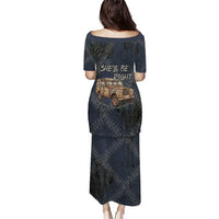 New Zealand She’ll Be Right Puletasi NZ Slang No. 8 Wire Map Pattern