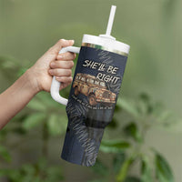 New Zealand She’ll Be Right Tumbler With Handle NZ Slang No. 8 Wire Map Pattern