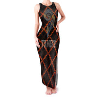 Tu Meke Maori New Zealand Slang Family Matching Tank Maxi Dress and Hawaiian Shirt with Glow Neon Step Style TS04 Mom's Dress Black Orange - Polynesian Pride