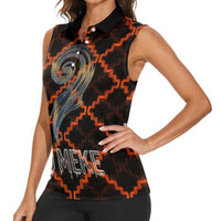 Tu Meke Maori New Zealand Slang Women Sleeveless Polo Shirt with Glow Neon Step Style