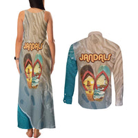 Kiwi Jandal Beach Life Couples Matching Tank Maxi Dress and Long Sleeve Button Shirt New Zealand Flip Flops Ocean Wave Surf Style