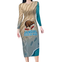 Kiwi Jandal Beach Life Long Sleeve Bodycon Dress New Zealand Flip Flops Ocean Wave Surf Style