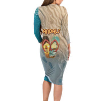 Kiwi Jandal Beach Life Long Sleeve Bodycon Dress New Zealand Flip Flops Ocean Wave Surf Style