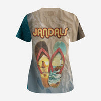 Kiwi Jandal Beach Life Scrub Top New Zealand Flip Flops Ocean Wave Surf Style