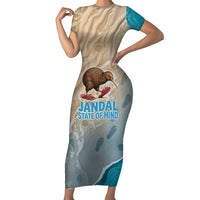 Kiwi Jandal Beach Life Short Sleeve Bodycon Dress New Zealand Flip Flops Ocean Wave Surf Style
