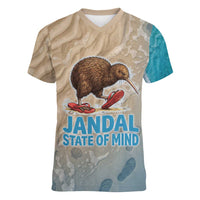 Kiwi Jandal Beach Life Women V-Neck T-Shirt New Zealand Flip Flops Ocean Wave Surf Style