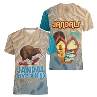 Kiwi Jandal Beach Life Women V-Neck T-Shirt New Zealand Flip Flops Ocean Wave Surf Style
