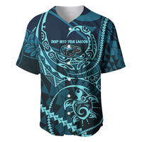 Chuuk Deep Into Truk Lagoon Baseball Jersey Polynesian Tribal Pattern Wreck Diving Teal Ship Art