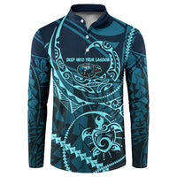 Chuuk Deep Into Truk Lagoon Button Sweatshirt Polynesian Tribal Pattern Wreck Diving Teal Ship Art