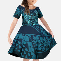 Chuuk Deep Into Truk Lagoon Family Matching Off The Shoulder Long Sleeve Dress and Hawaiian Shirt Polynesian Tribal Pattern Wreck Diving Teal Ship Art