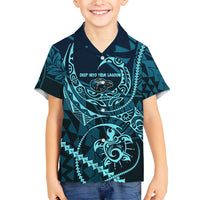 Chuuk Deep Into Truk Lagoon Family Matching Short Sleeve Bodycon Dress and Hawaiian Shirt Polynesian Tribal Pattern Wreck Diving Teal Ship Art