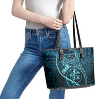Chuuk Deep Into Truk Lagoon Leather Tote Bag Polynesian Tribal Pattern Wreck Diving Teal Ship Art TS04 - Polynesian Pride