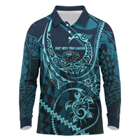 Chuuk Deep Into Truk Lagoon Long Sleeve Polo Shirt Polynesian Tribal Pattern Wreck Diving Teal Ship Art