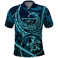 Chuuk Deep Into Truk Lagoon Polo Shirt Polynesian Tribal Pattern Wreck Diving Teal Ship Art TS04 Blue Black - Polynesian Pride