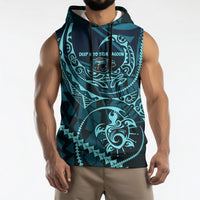 Chuuk Deep Into Truk Lagoon Sleeveless Hoodie Polynesian Tribal Pattern Wreck Diving Teal Ship Art