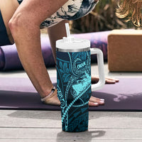 Chuuk Deep Into Truk Lagoon Tumbler With Handle Polynesian Tribal Pattern Wreck Diving Teal Ship Art