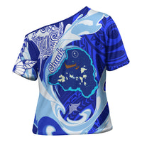 Chuuk Micronesian Roots Cross Shoulder Shirt Polynesian Tribal Pattern Hibiscus Flower And Stingray Art